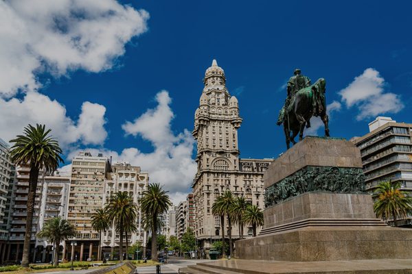 Artigas Mausoleum and Salvo Palace Montevideo Uruguay darkened
