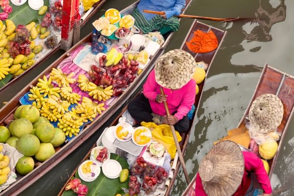 Floating markets bangkok Thailand aerial view colourful Canva Pro