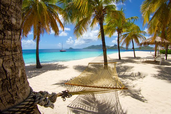 Hammock on the beach Palm Tree Island St Vincent and the Grenadines