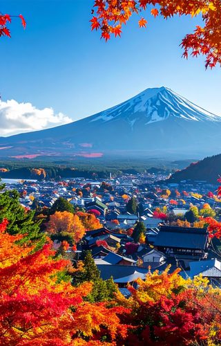 Japan autumn with fuji canva