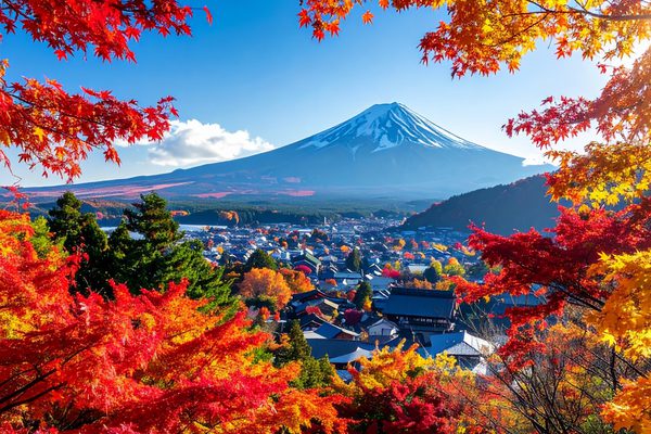 Japan autumn with fuji canva