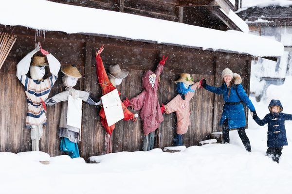 Mum and daughter family snowing Japan tourists Hokkaido