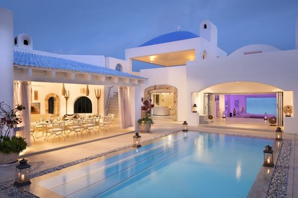 Villa Santorini Pool At Sunset